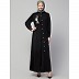 Front open Contrast embroidery abaya- Black